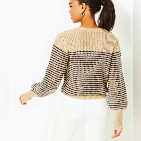 NWT Lilly Pulitzer Finney Sweater Sand Bar Sparkle Strip Size S - Picture 3 of 13